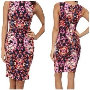 Artelier Nicole Miller Lauren Stretch Linen Tuck Cocktail Floral Colorful Dress